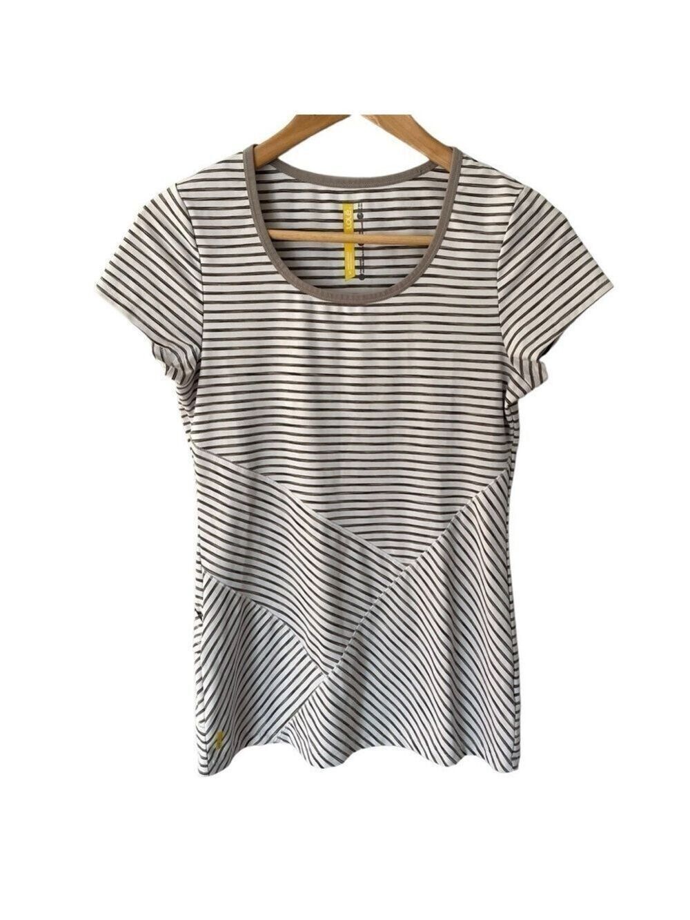 Lole Short Sleeve Workout Tee Womens S White Stripe Top Gym T-Shirt Stretchy EUC